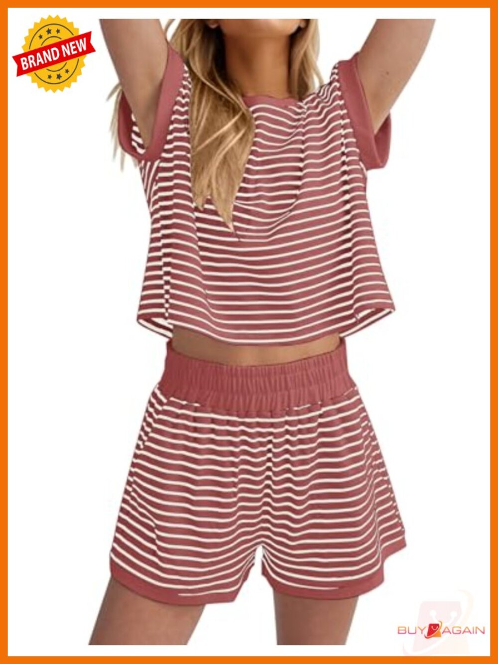 Women's 2 Piece Ribbed Knit Lounge Set Short Sleeve Tee & Shorts Casual Summer